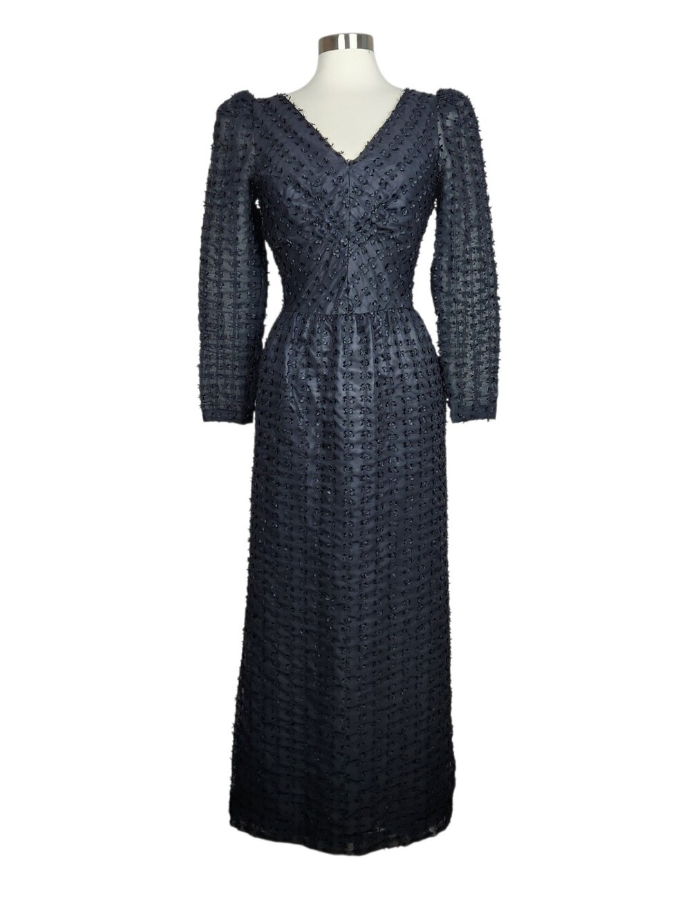 Victor Costa Vintage Black Swiss Dot Goth Wednesday Maxi Dress Womens Size S